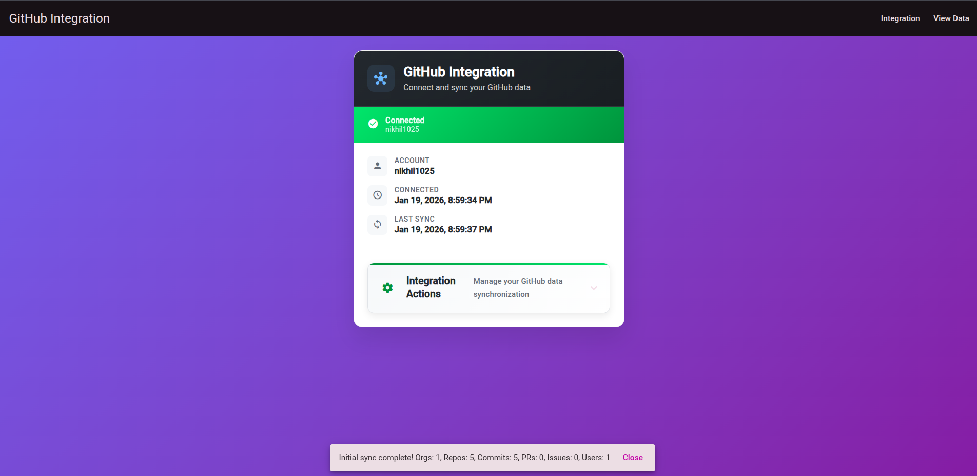 GitHub Repository Integration Dashboard (Full-Stack Project)